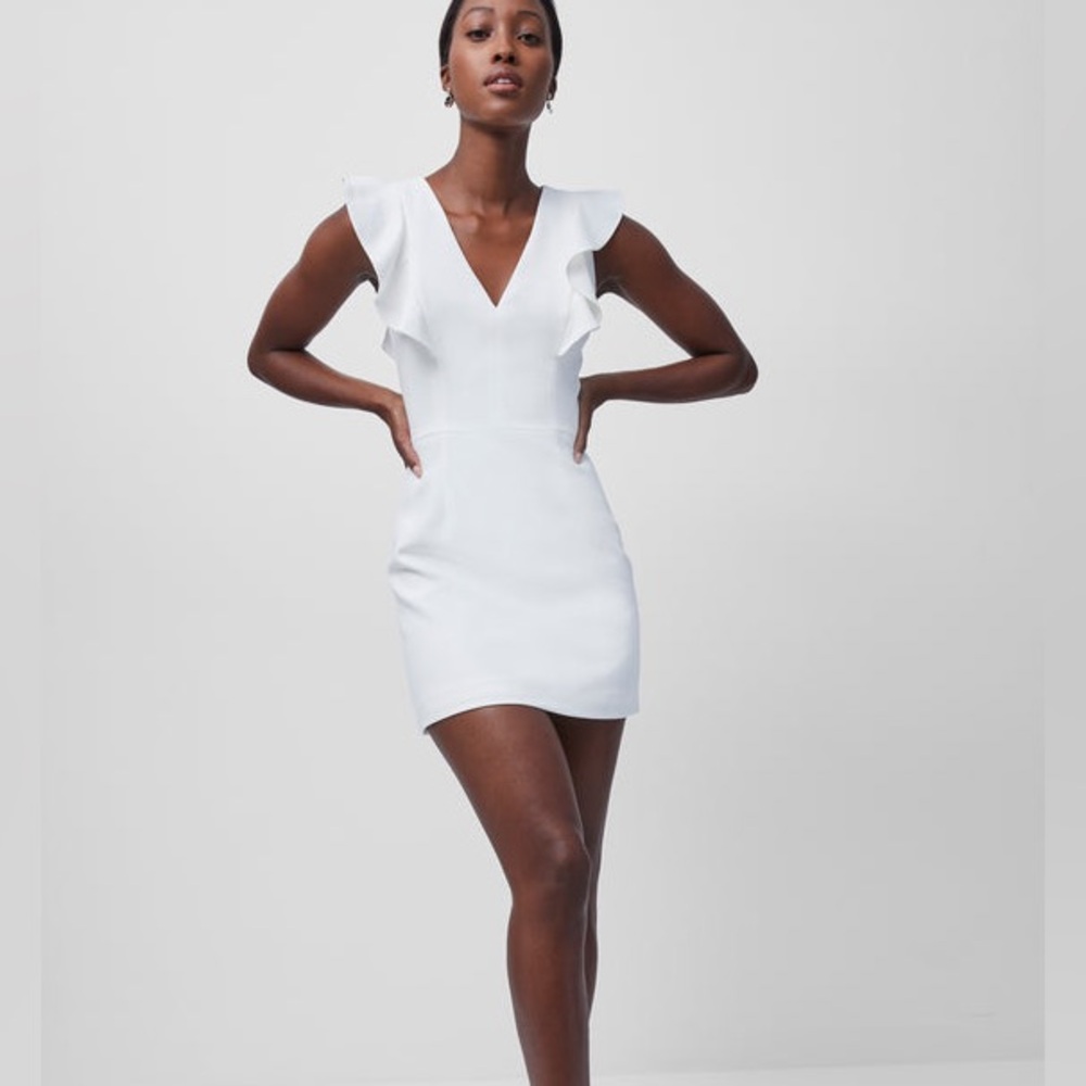 French Connection Whisper Ruffle V Neck Dress